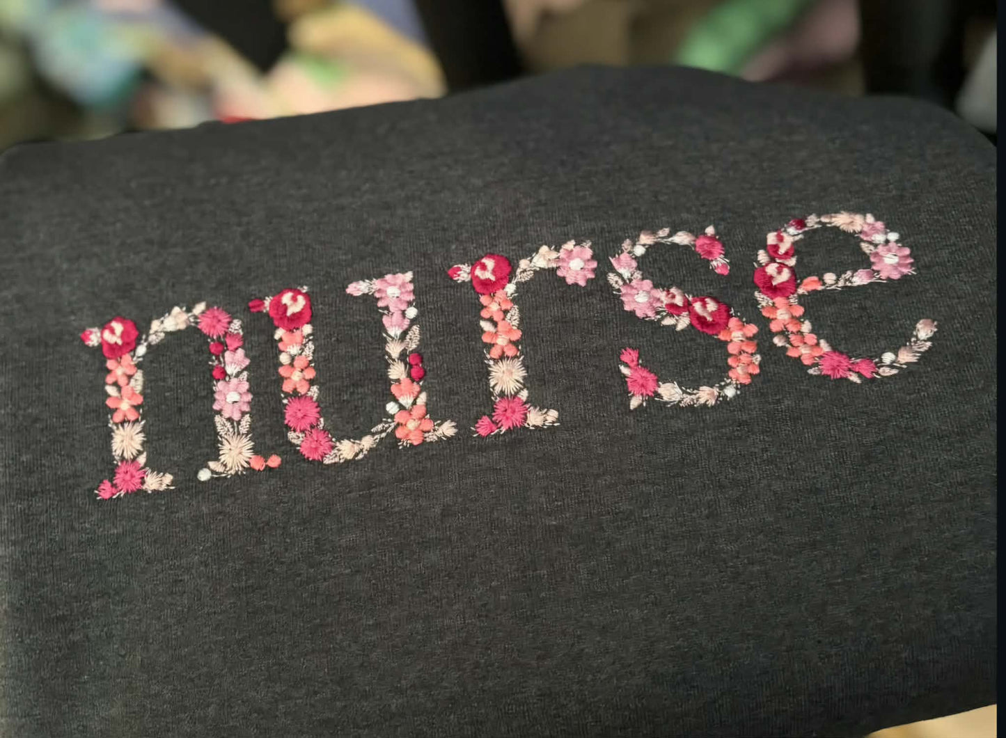 Nurse Floral Embroidery Crewneck