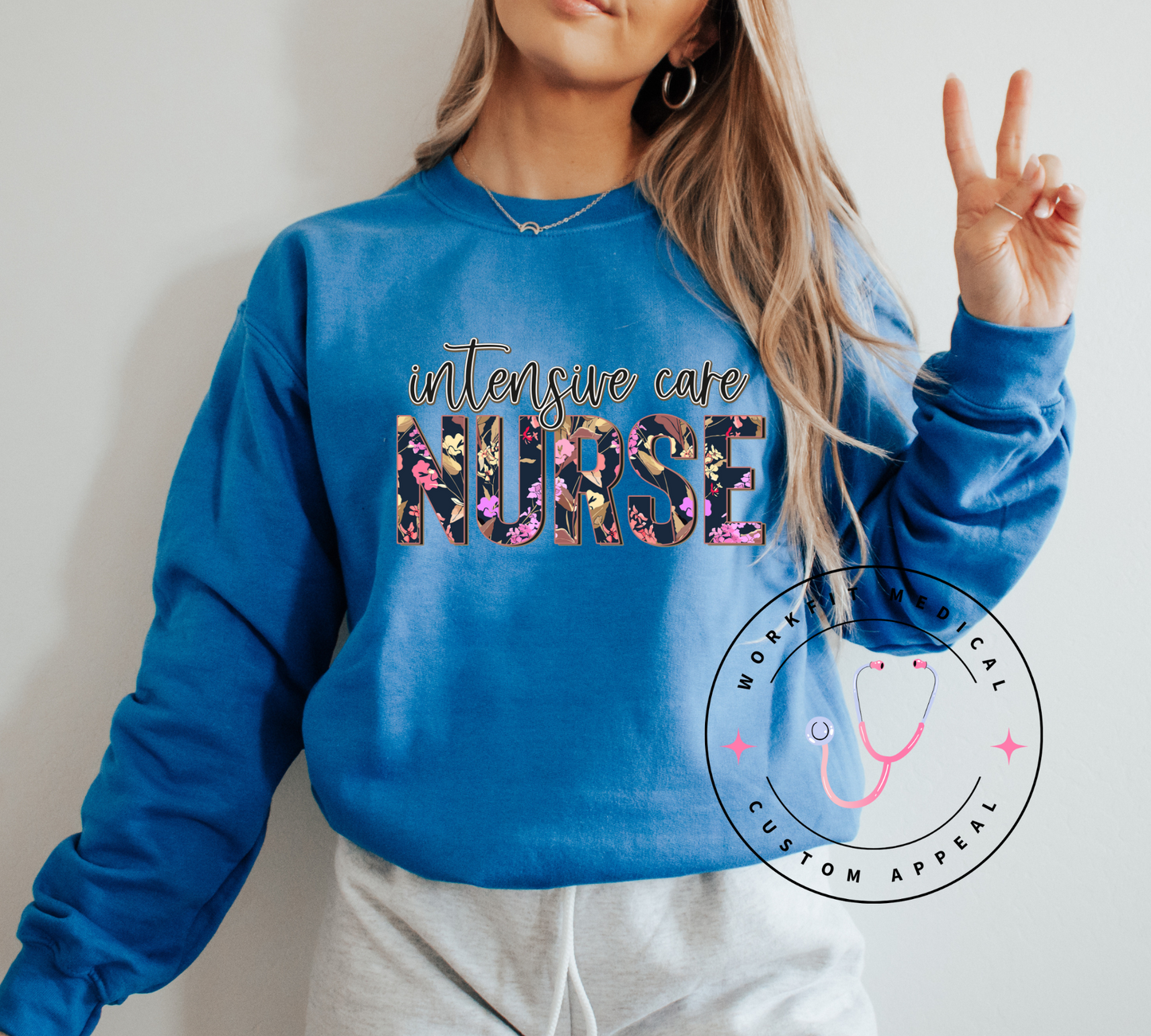 Floral ICU Nurse Crew & Tee