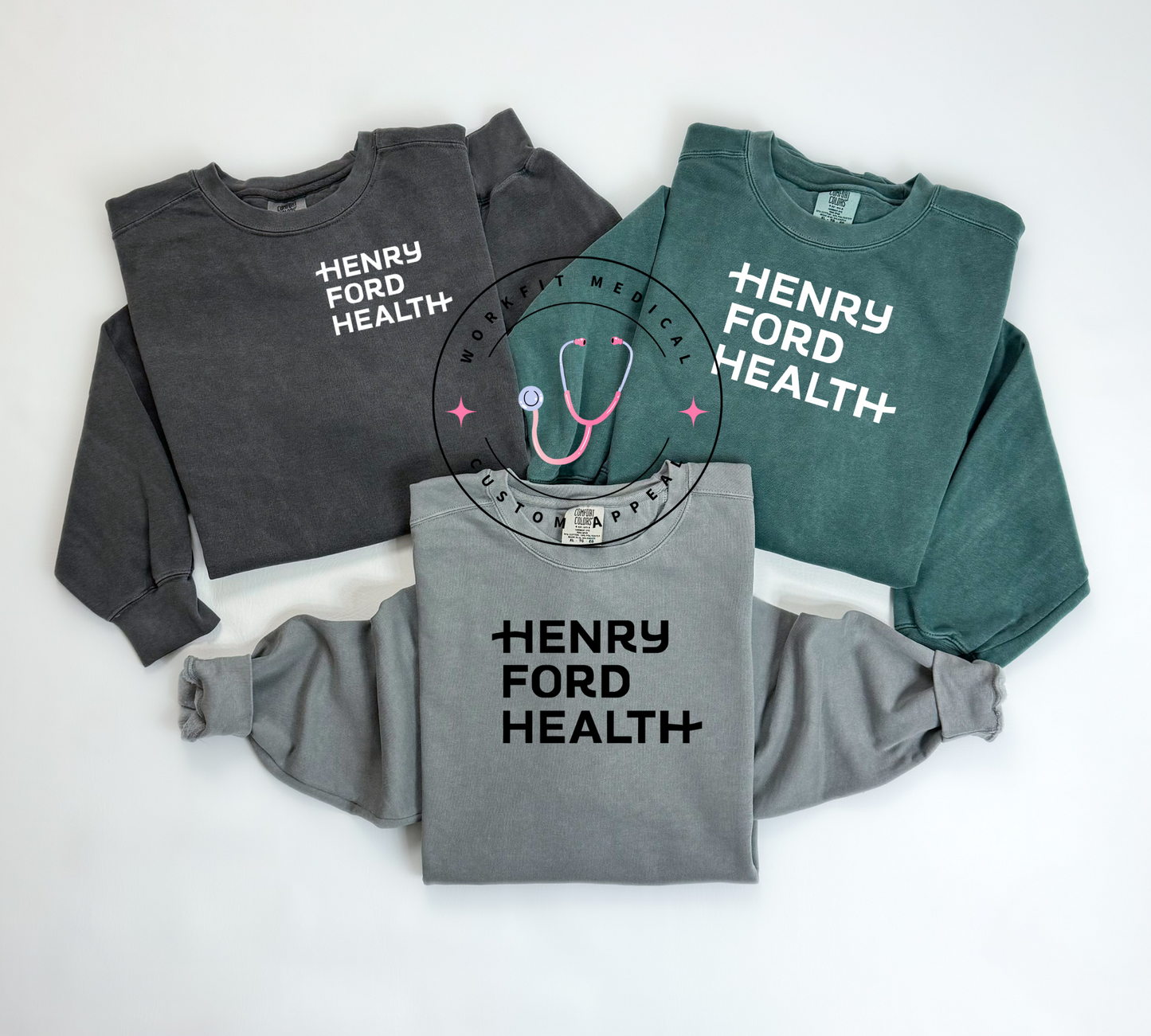 Henry Ford Health Comfort Color Crewnecks- Dark Colors
