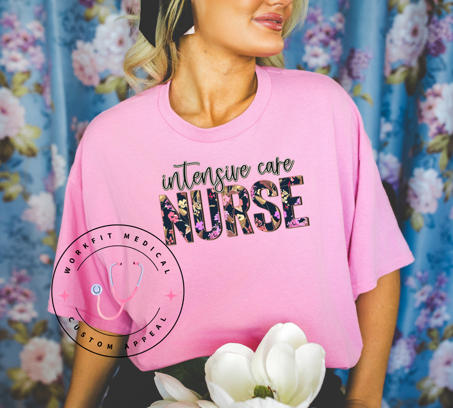 Floral ICU Nurse Crew & Tee