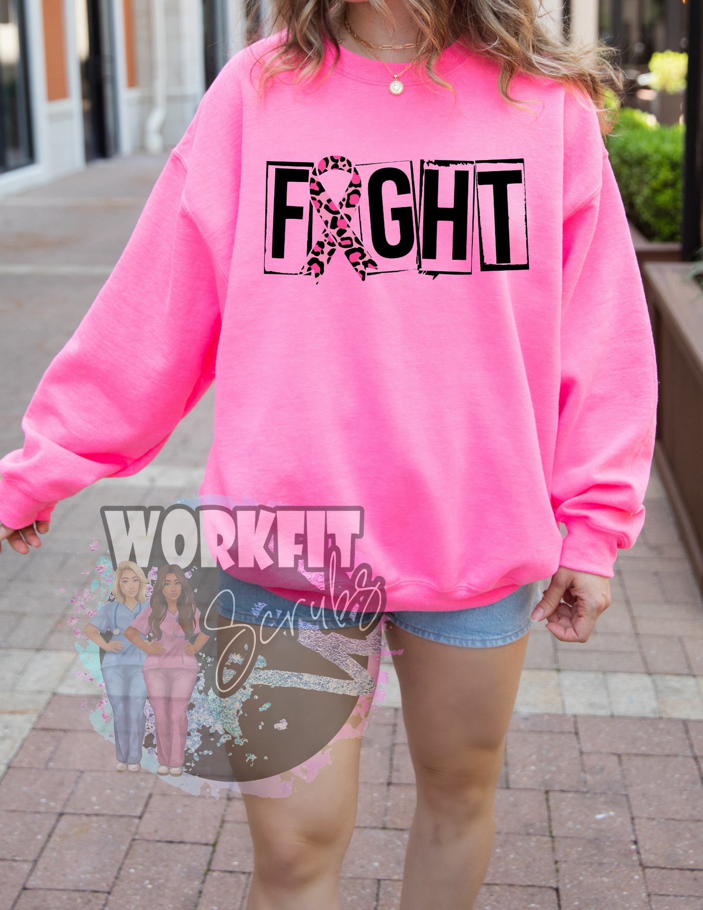 Neon Pink Breast Cancer Crewnecks