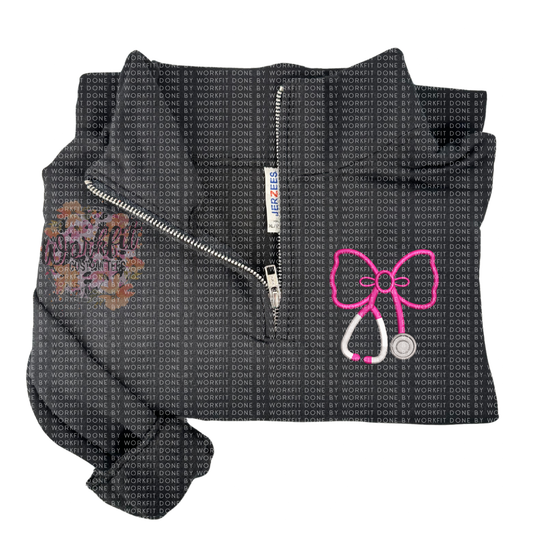 1/4 Zip Embroidery Pink Stethoscope