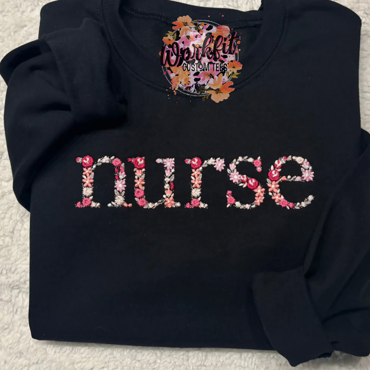 Nurse Floral Embroidery Crewneck