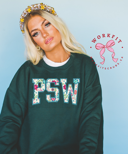 Floral Green PSW Varsity Crewneck