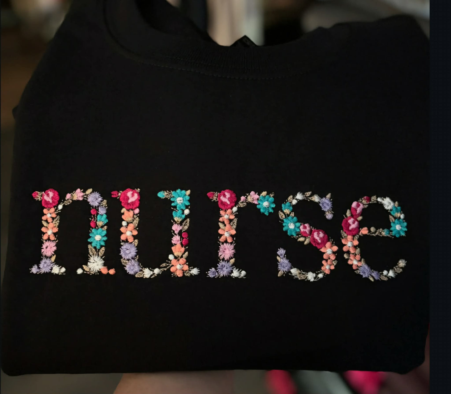 Nurse Floral Embroidery Crewneck