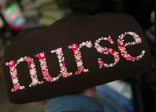 Nurse Floral Embroidery Crewneck