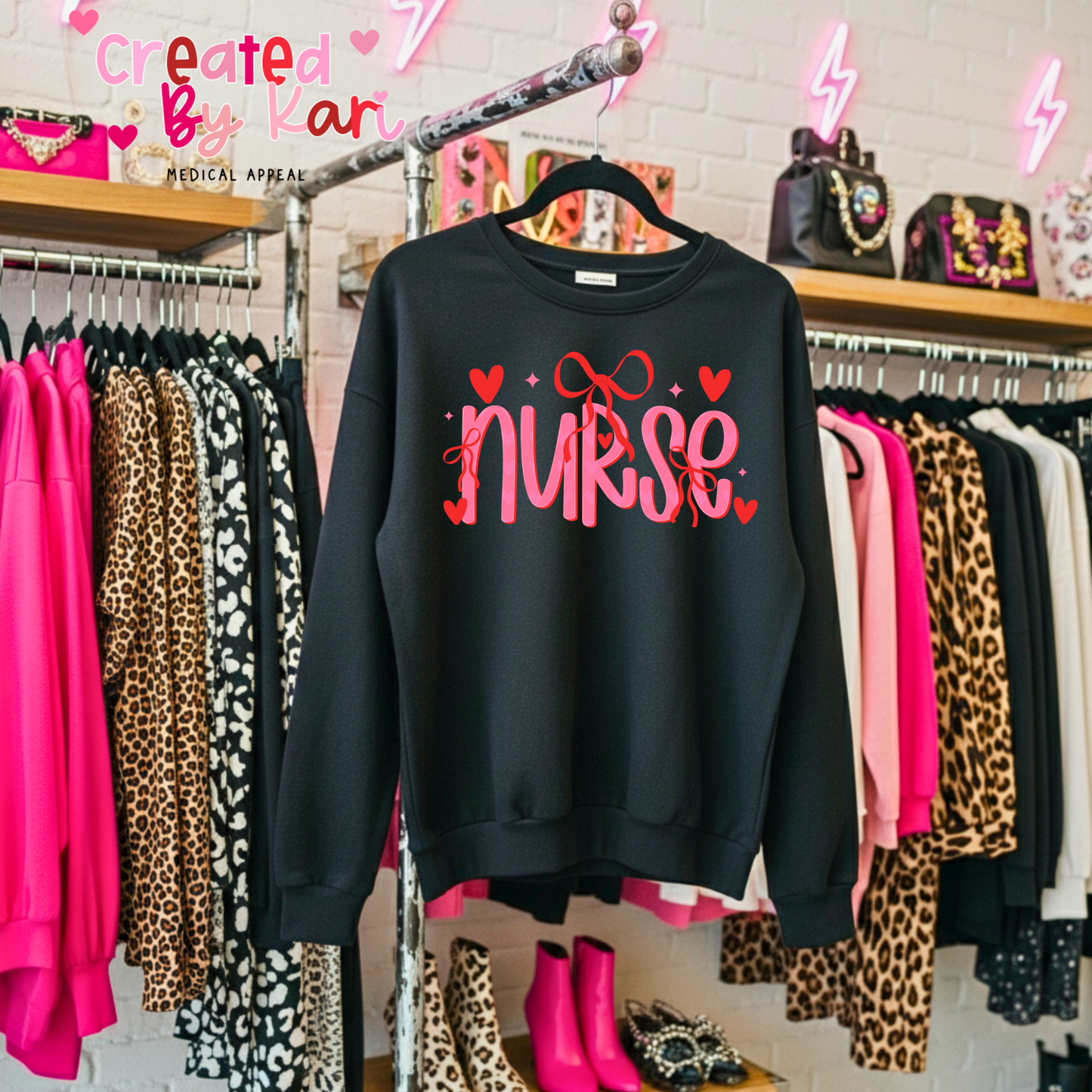 VDay Nurse Bow Crewneck