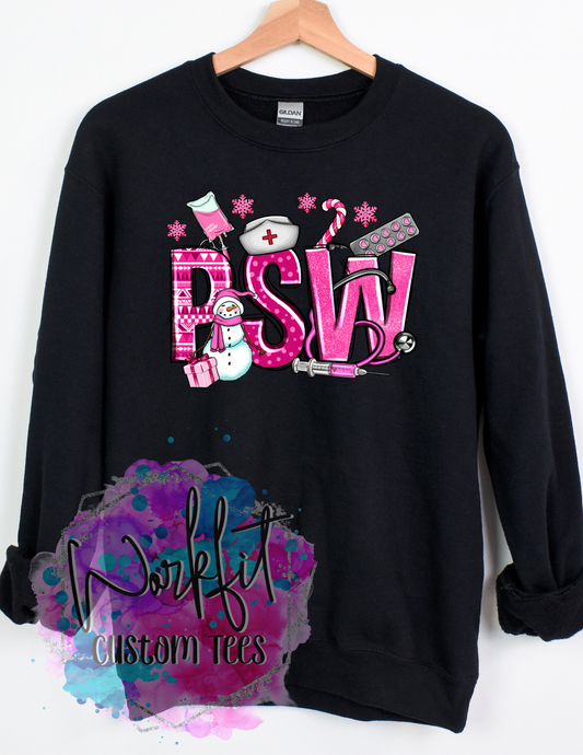 PSW Pink Christmas Black Crewneck