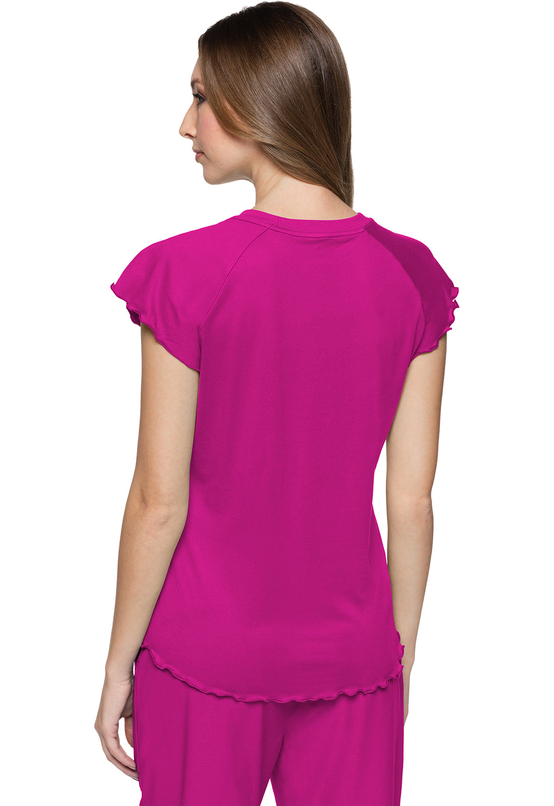 Knit Lettuce-Edged Top in Amp Pink