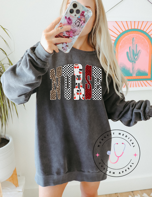Fall Nurse Doodle Cherry Crewneck