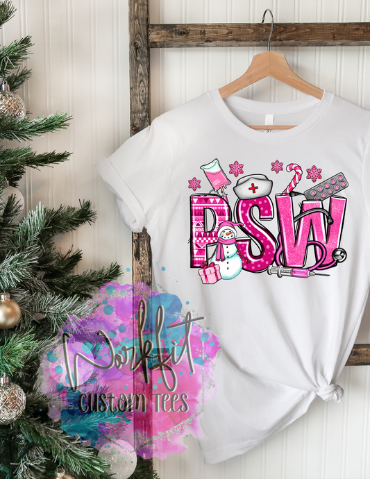 T-Shirt - Medical Christmas - PSW pink on white tee