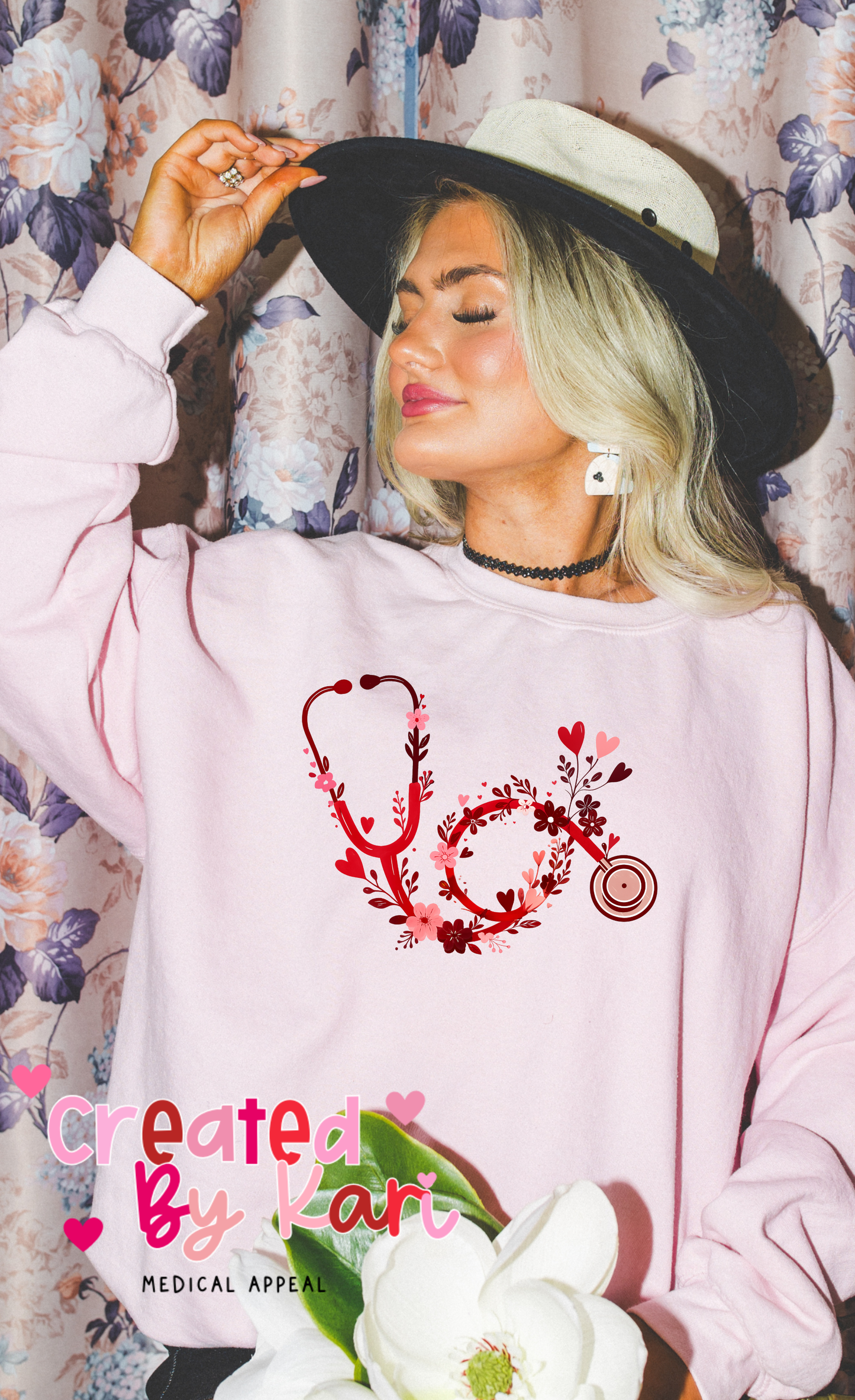 Floral Valentine Stethoscope Crewneck