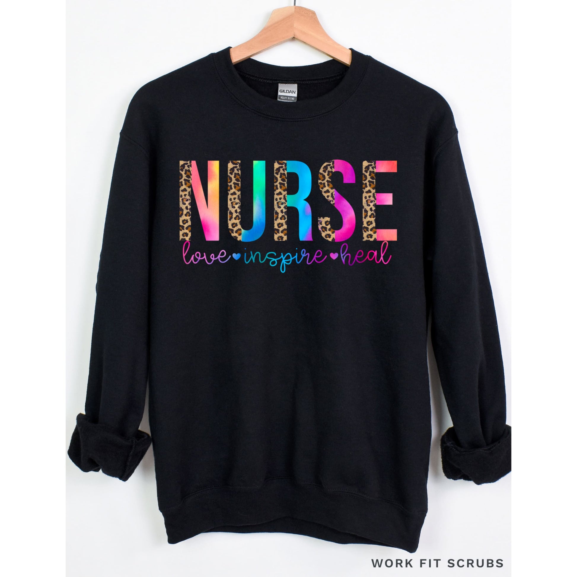 Work Fit Scrubs - Nurse Leopard Crewneck.