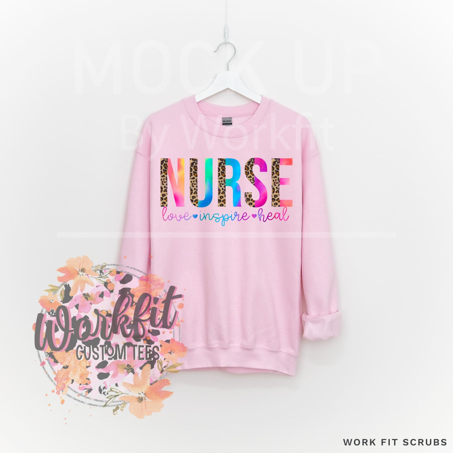 Work Fit Scrubs - Nurse Leopard Crewneck.