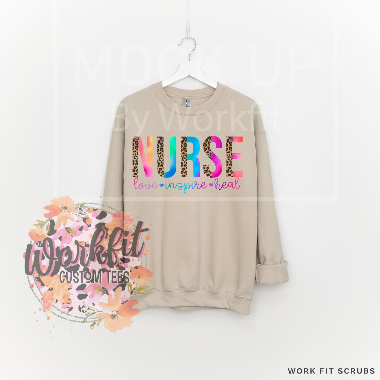 Work Fit Scrubs - Nurse Leopard Crewneck.