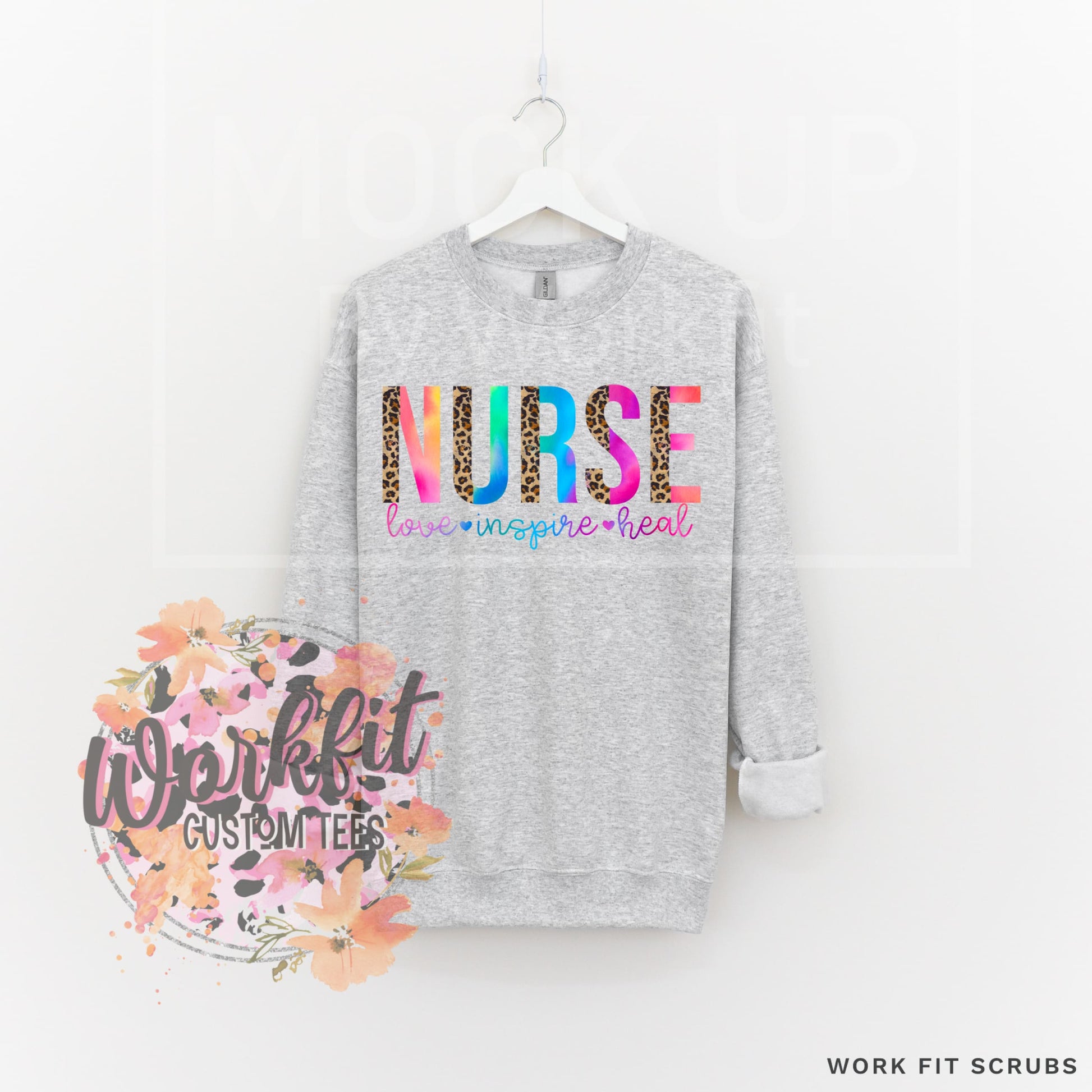 Work Fit Scrubs - Nurse Leopard Crewneck.